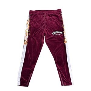 Iro Ochi Burgundy Velour‎ Joggers with Flames Yokohama Kanagawa size XXL RARE!